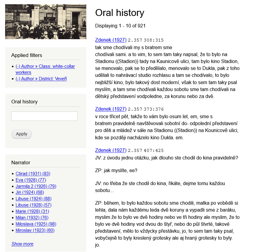 Oral histories page